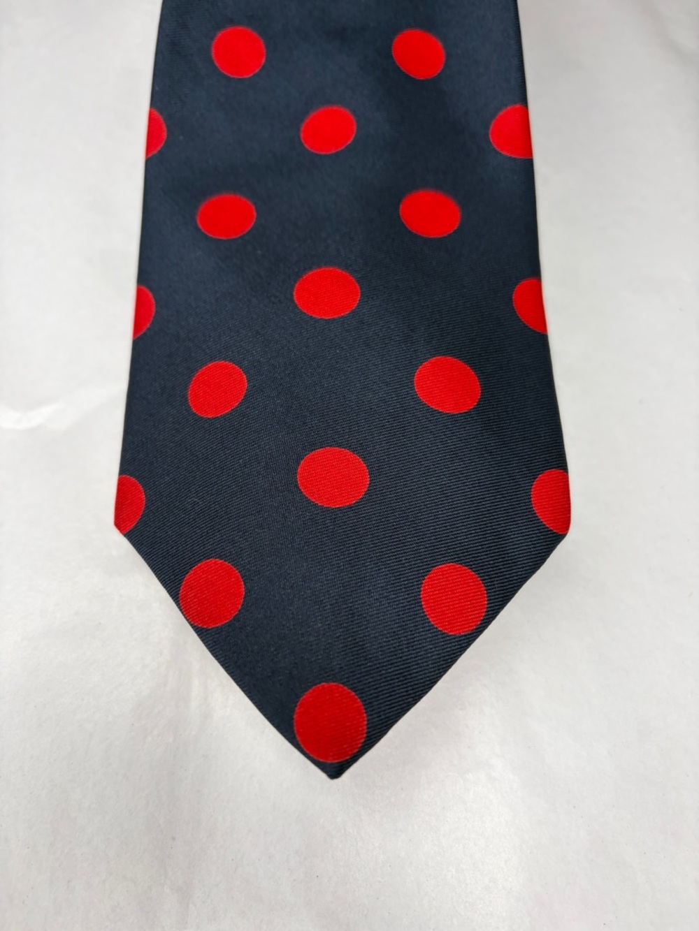 Paul Stuart Navy Silk Tie Red Polka Dot Classic Men's Necktie